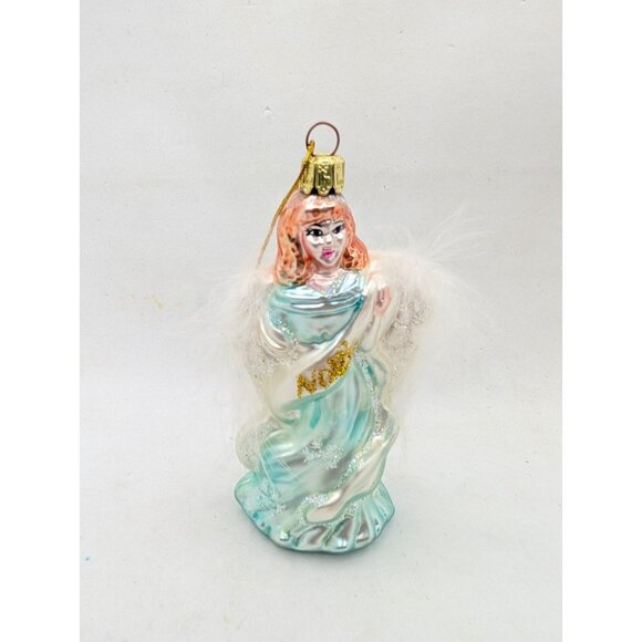 Vtg. Best Santa Christmas Ornament Angel 'NOEL' Glass Angel faux Feathers 5.25” - Picture 15 of 15